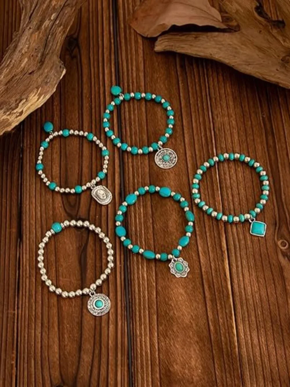 5 Turquoise Western Bracelets‎ Vintage Stackable Beaded Country Concert